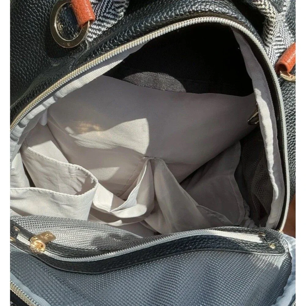 Itzy Ritzy Diaper Bag Backpack Herringbone Faux Leather w/ Changing Pad Pockets
